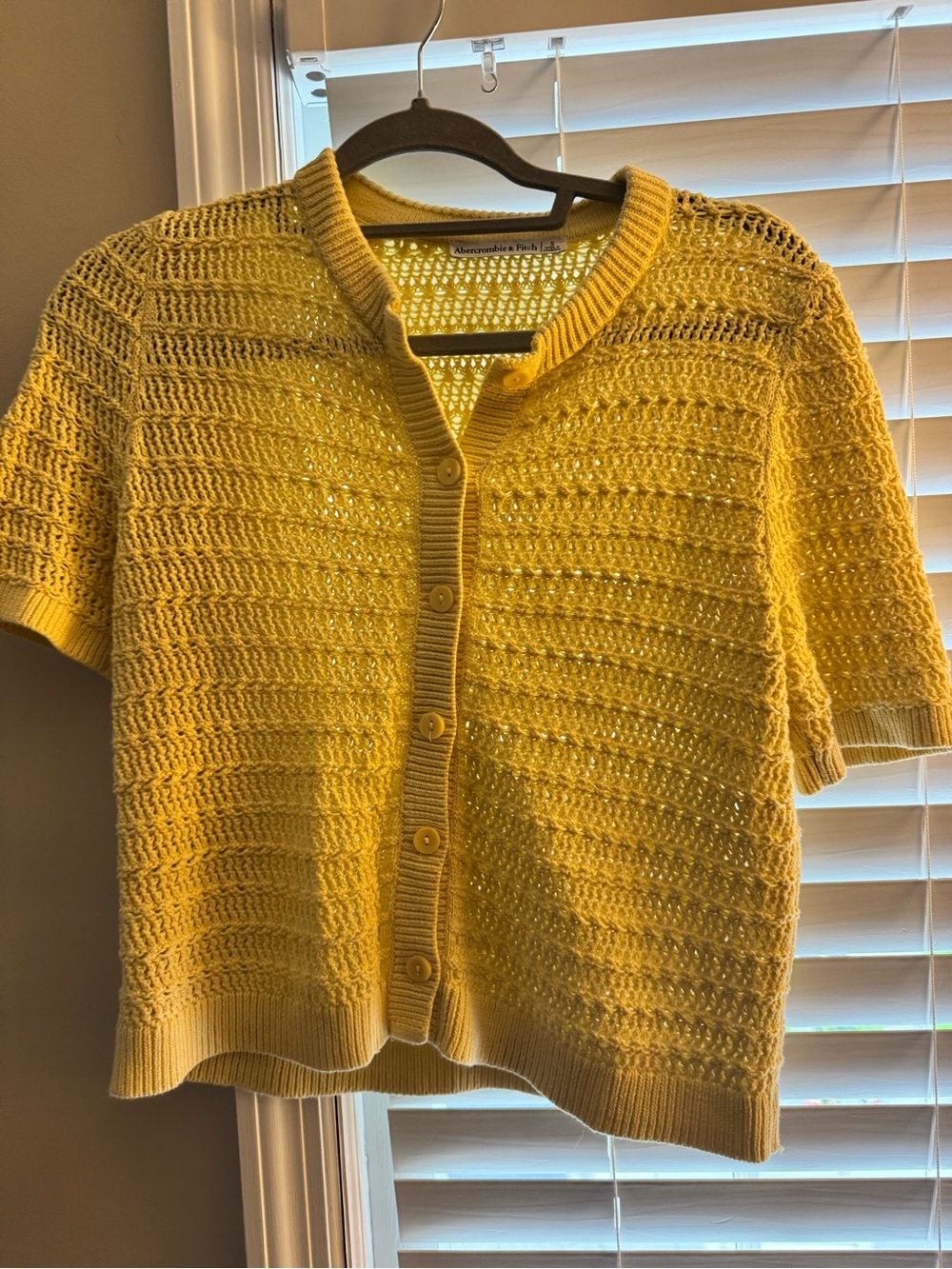 Abercrombie & Fitch Bright Yellow Short-Sleeve Knit Cardigan